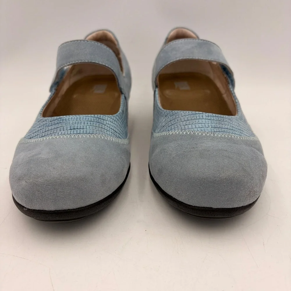 Drew Mary Janes Genoa Flats Women 9.5W WIDE Blue Suede Adjust Comfort Orthopedic